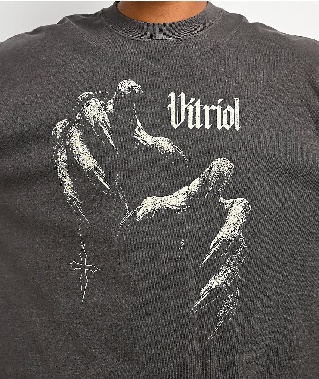 Vitriol Stake To The Heart Grey Wash Boxy Crop T-Shirt