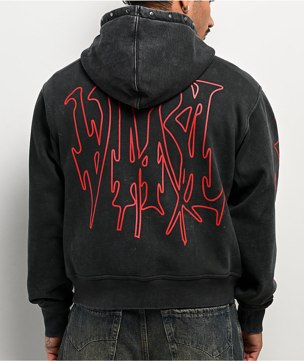 Vitriol Stud Black Wash Crop Zip Hoodie