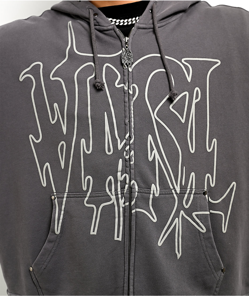 Vitriol Stud Grey Wash Boxy Zip Hoodie