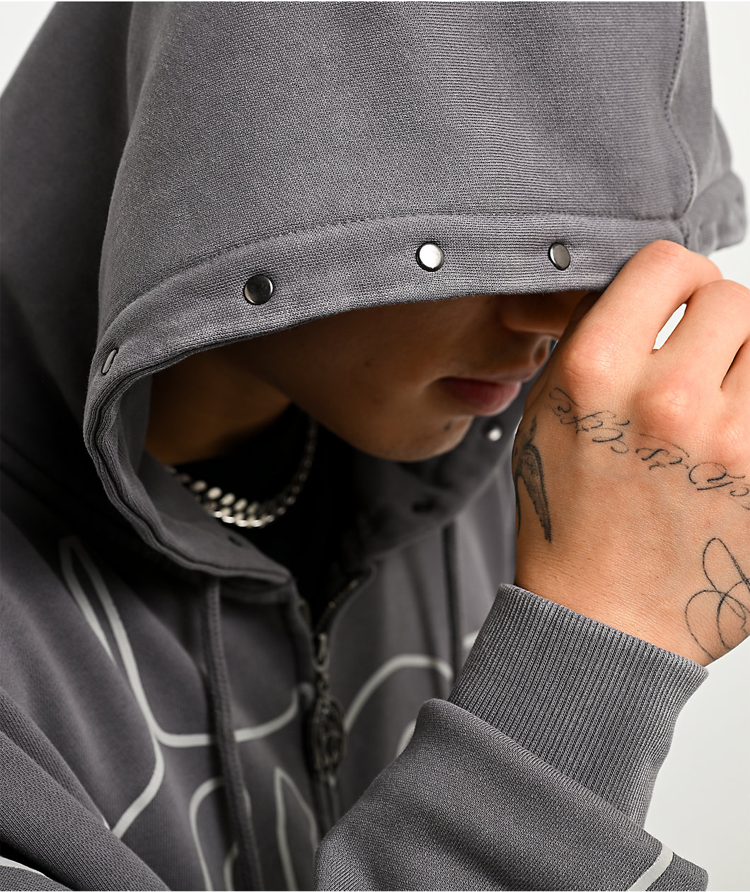 Vitriol Stud Grey Wash Boxy Zip Hoodie