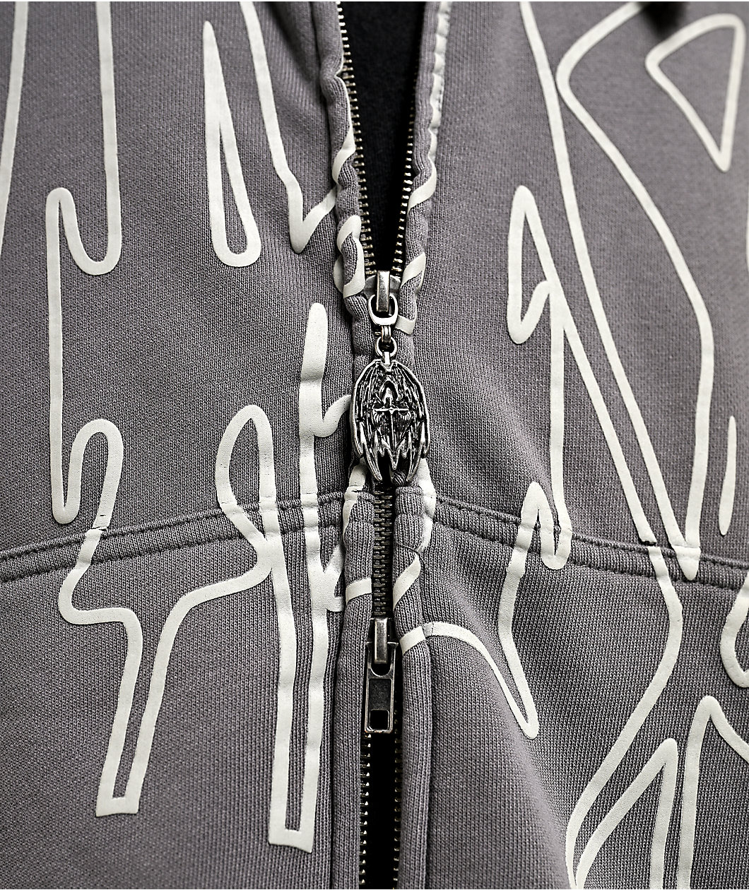 Vitriol Stud Grey Wash Boxy Zip Hoodie