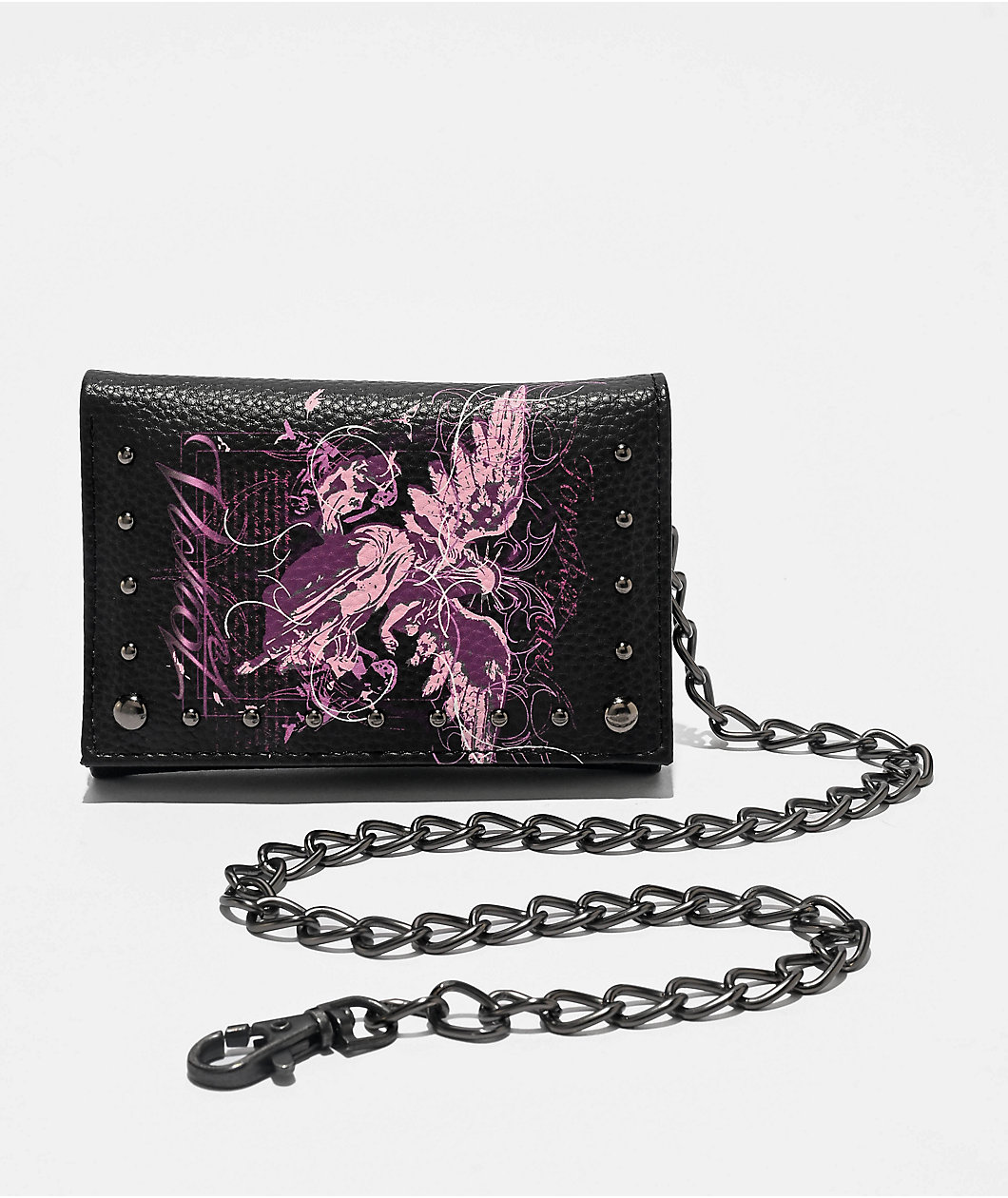 Vitriol Studded Angel Black Chain Wallet