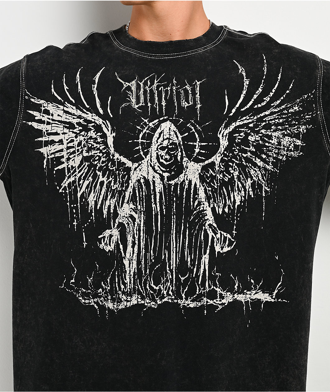 Vitriol Summoned Black Wash & White 2fer Long Sleeve T-Shirt
