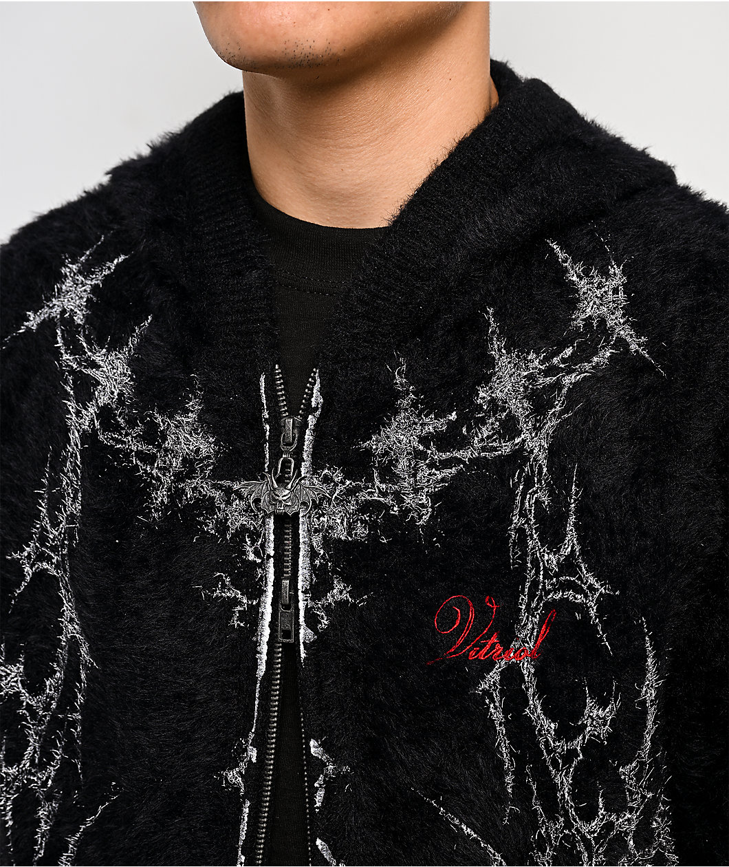 Vitriol Talisman Faux Fur Black Hooded Zip Sweater