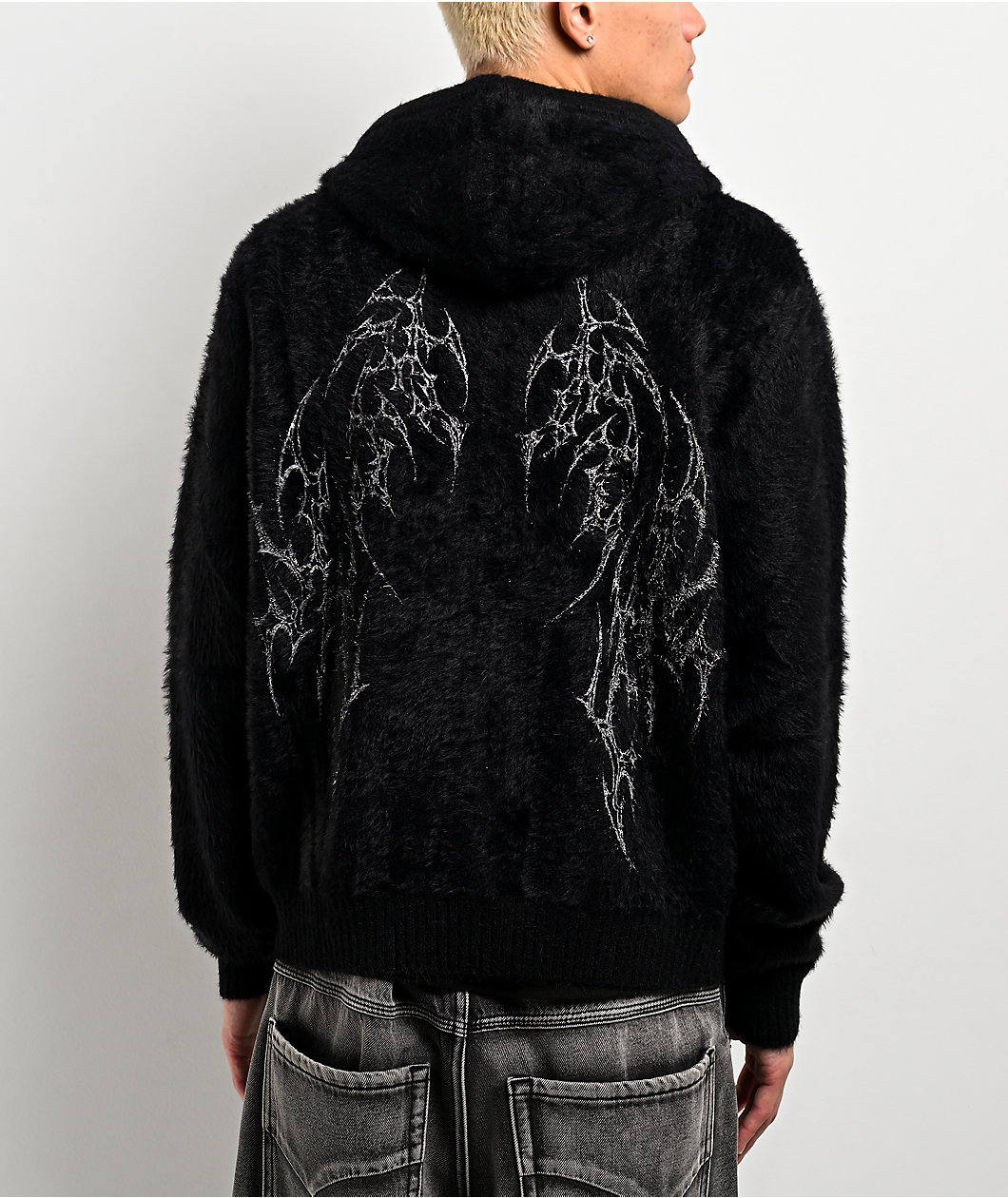 Vitriol Talisman Faux Fur Black Hooded Zip Sweater