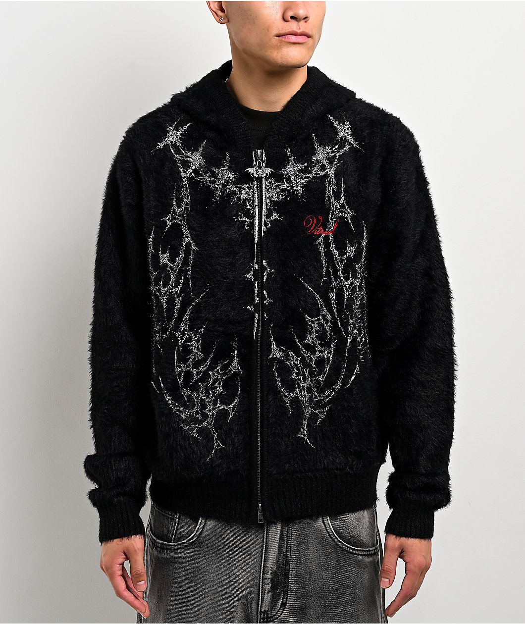 Vitriol Talisman Faux Fur Black Hooded Zip Sweater
