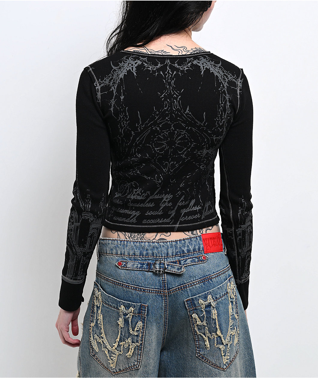 Vitriol Theo Black Thermal Long Sleeve Crop T-Shirt