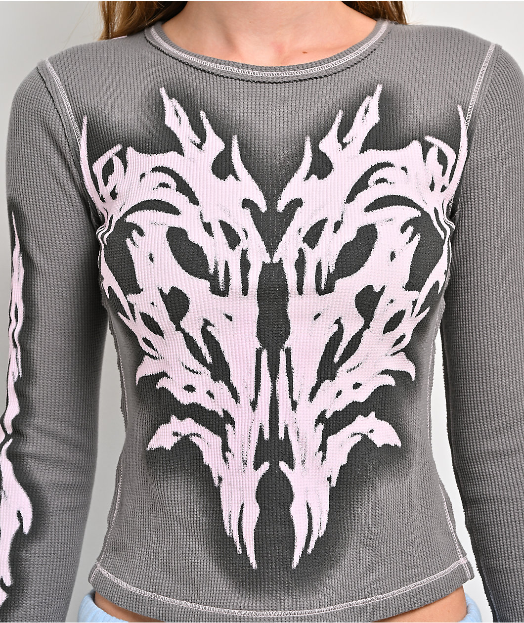 Vitriol Theo Grey Thermal Long Sleeve Crop T-Shirt
