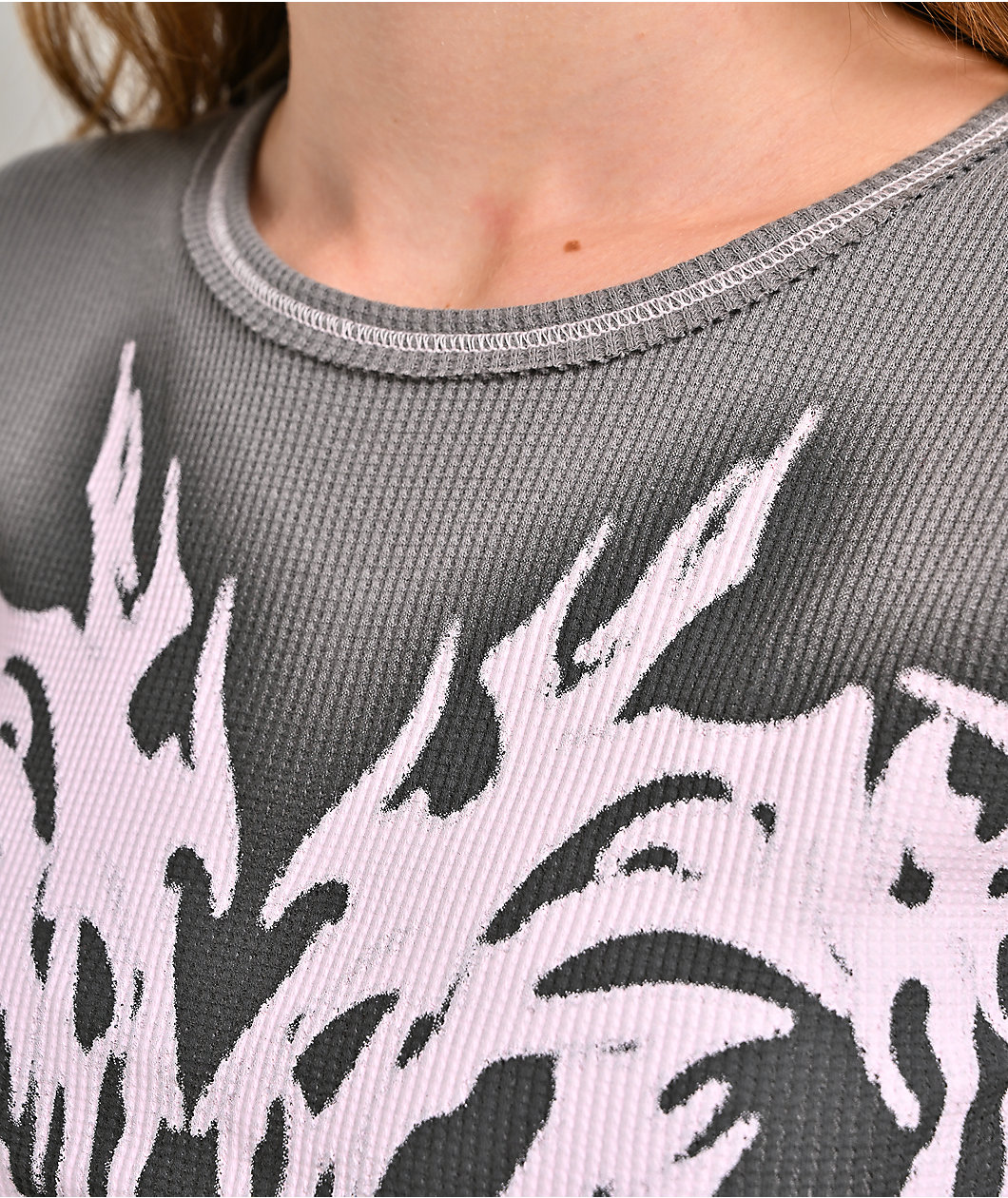 Vitriol Theo Grey Thermal Long Sleeve Crop T-Shirt