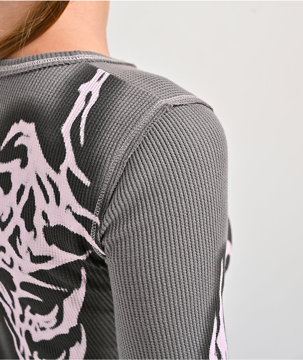 Vitriol Theo Grey Thermal Long Sleeve Crop T-Shirt