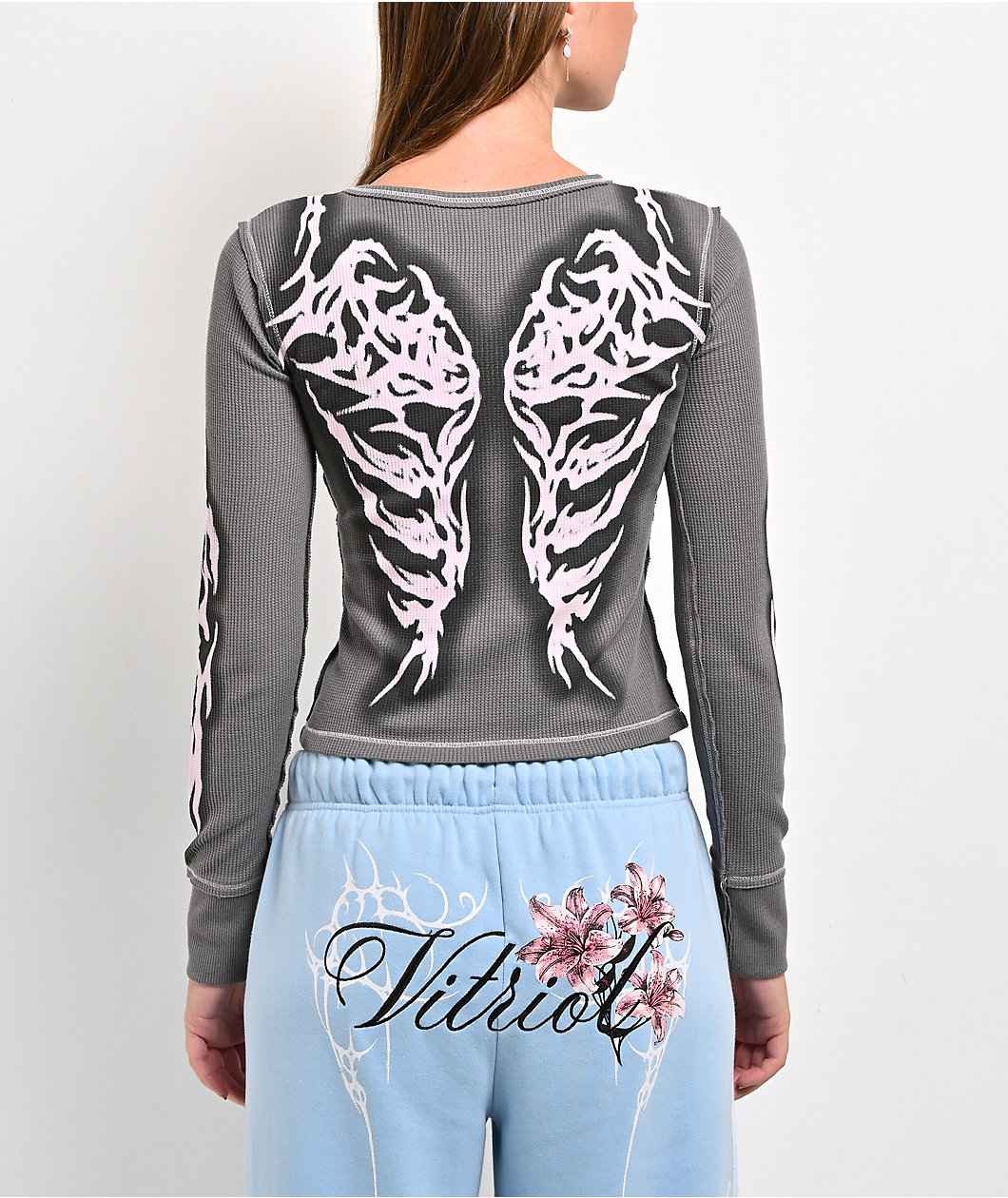 Vitriol Theo Grey Thermal Long Sleeve Crop T-Shirt
