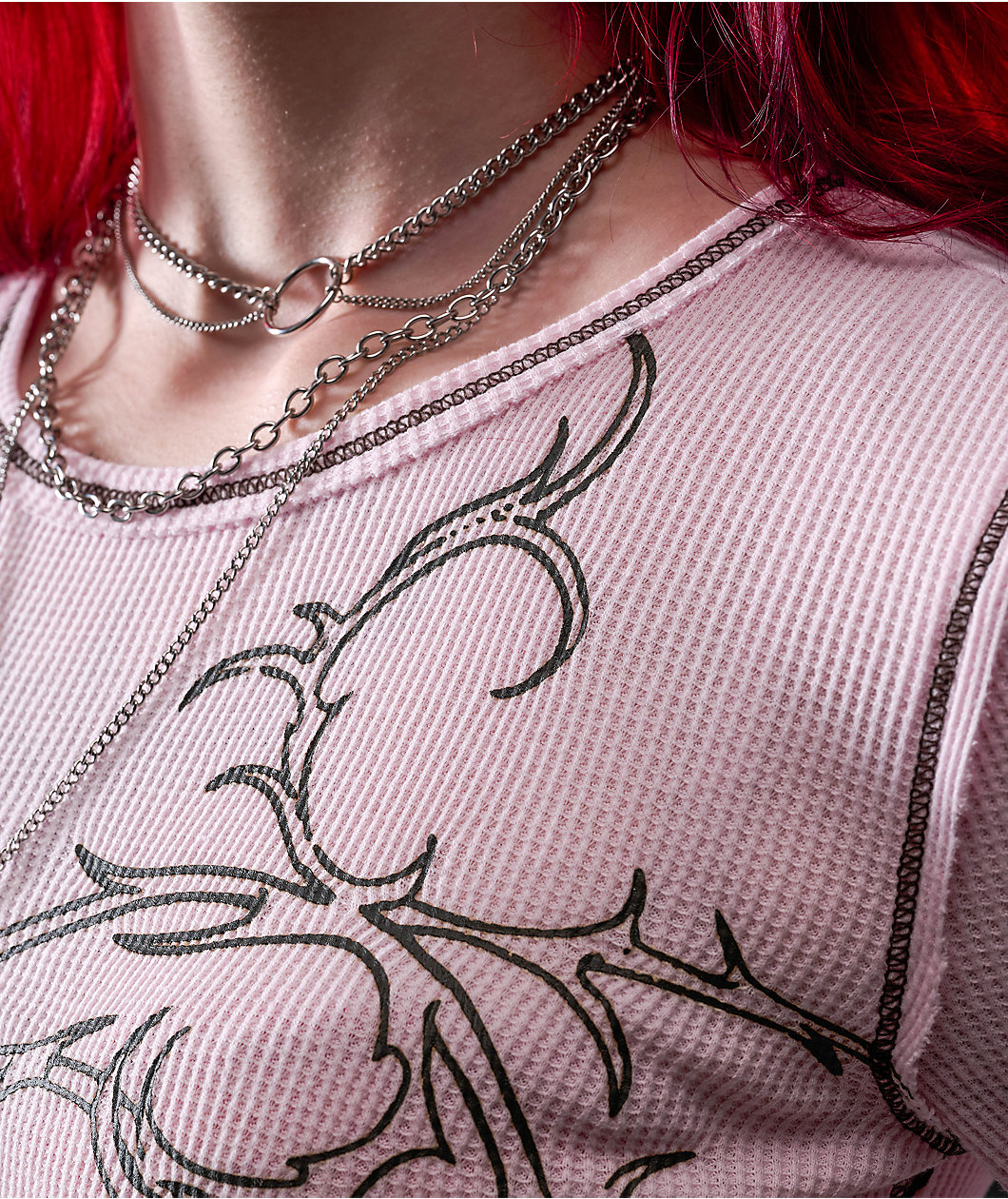 Vitriol Theo Heart Pink Thermal Long Sleeve Crop T-Shirt