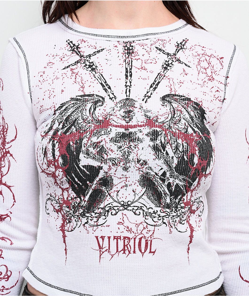 Vitriol Theo White Thermal Long Sleeve Crop T-Shirt