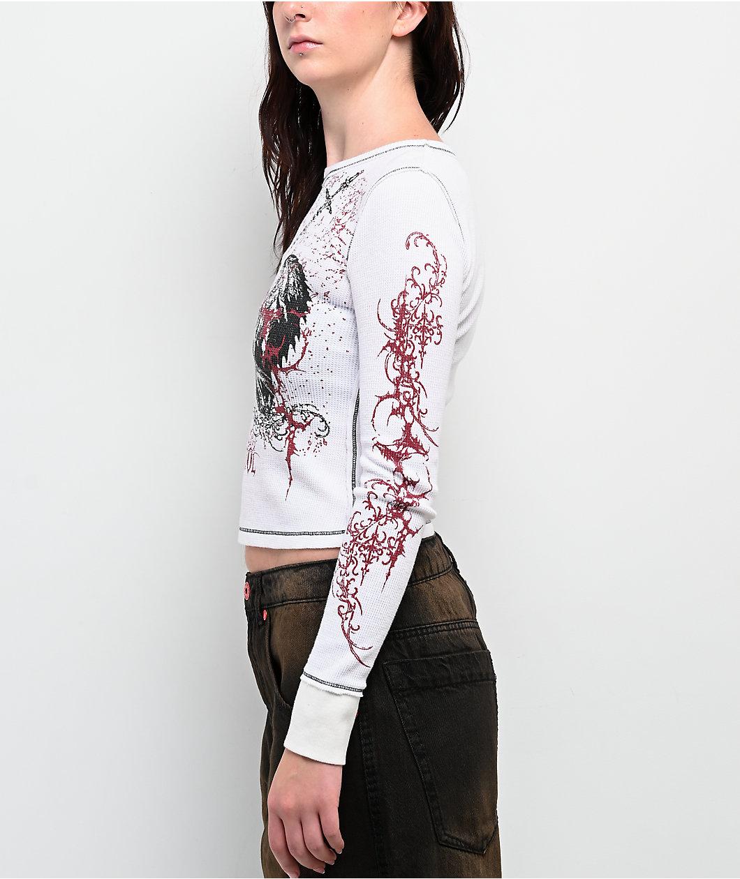 Vitriol Theo White Thermal Long Sleeve Crop T-Shirt