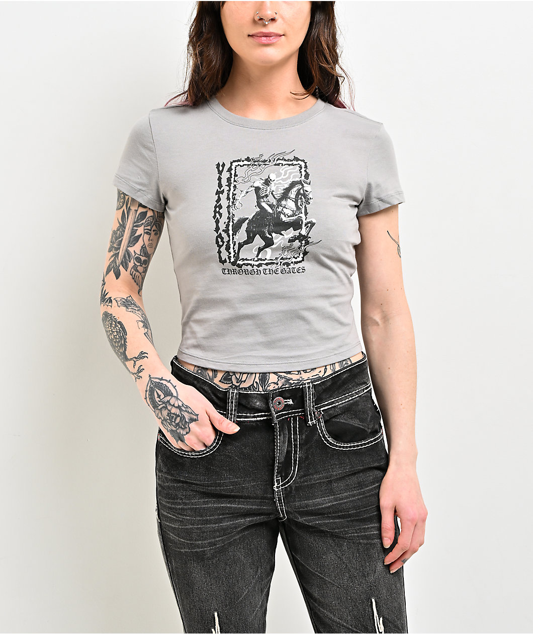 Vitriol Through The Flames Grey Crop T-Shirt