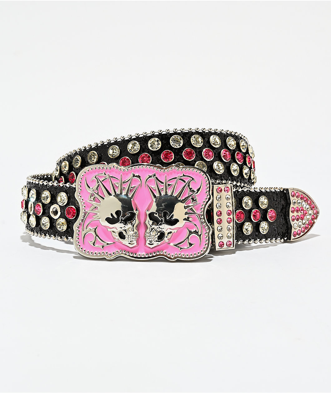 Vitriol Twin Skulls Rhinestone Black Belt