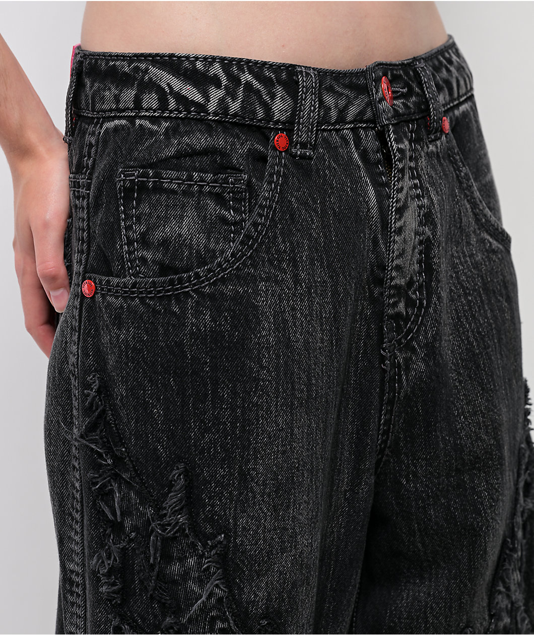 Vitriol Verona Applique Black Washed Wide Leg Jeans