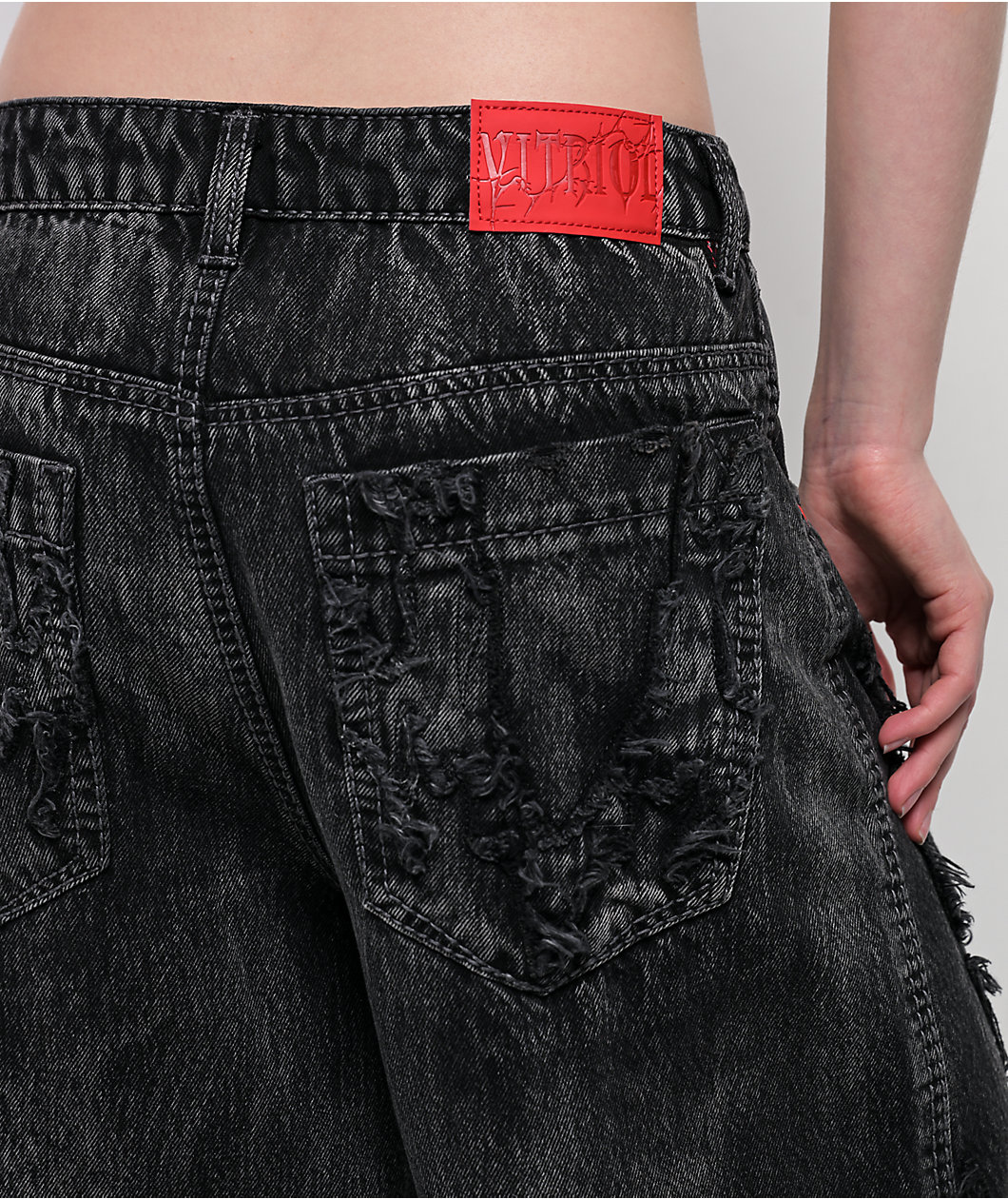 Vitriol Verona Applique Black Washed Wide Leg Jeans