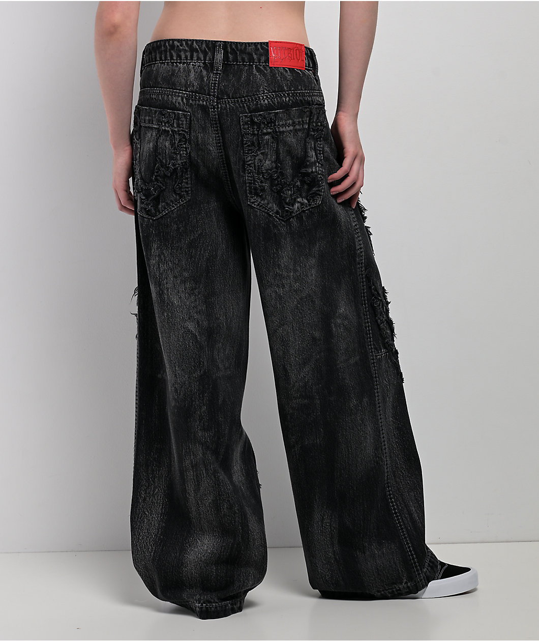Vitriol Verona Applique Black Washed Wide Leg Jeans
