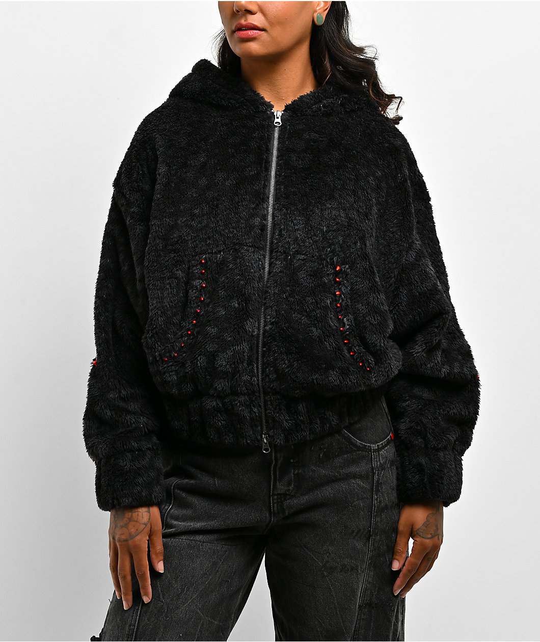 Vitriol Vesper Black Cheetah Oversized Plush Zip Hoodie