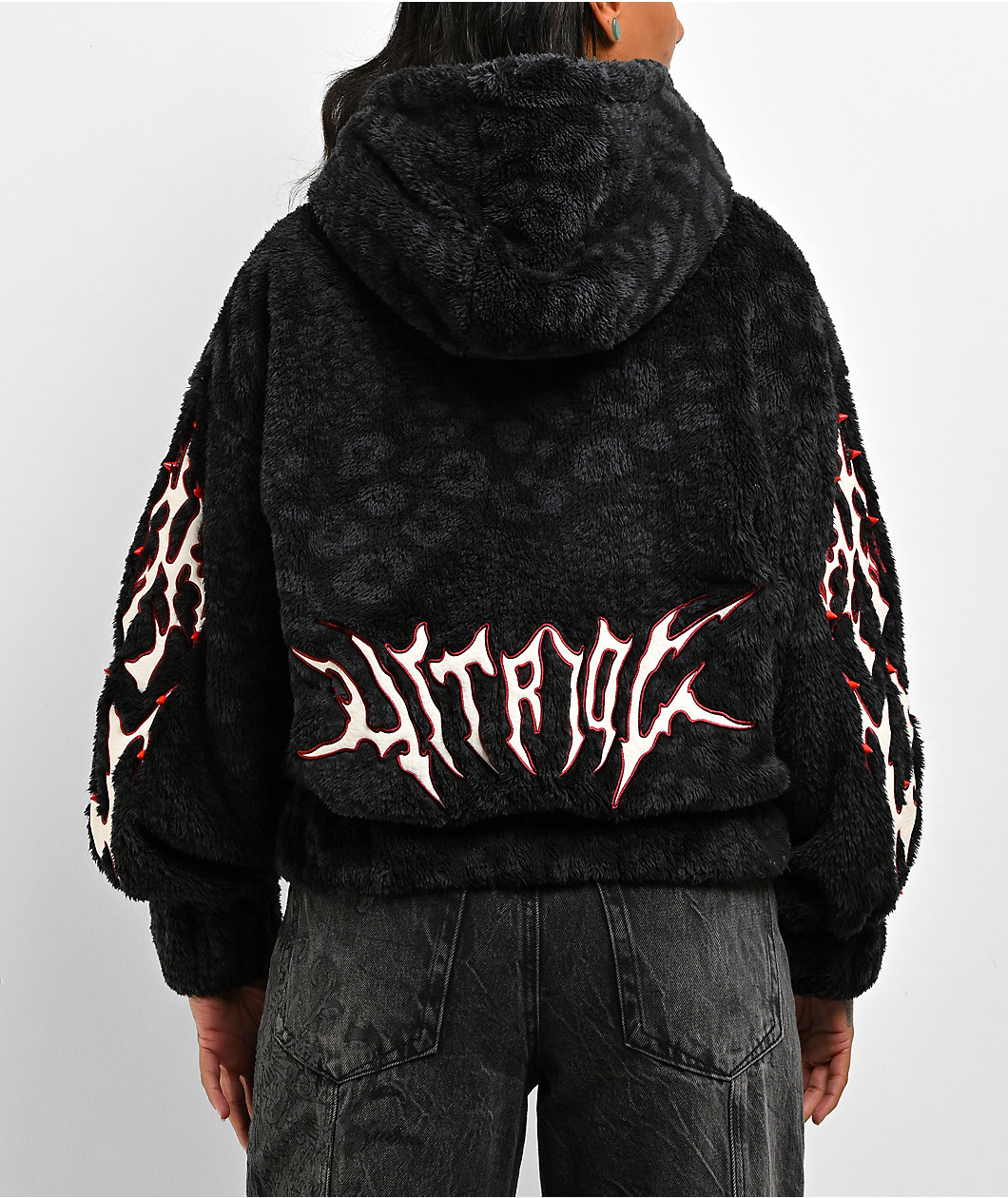 Vitriol Vesper Black Cheetah Oversized Plush Zip Hoodie