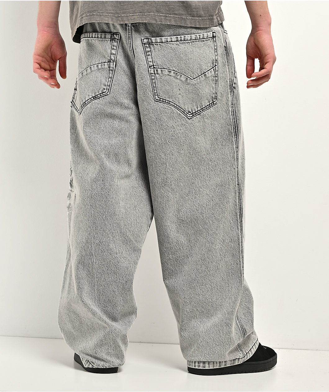 Vitriol Void Cyber Skull Grey Wide Leg Jeans
