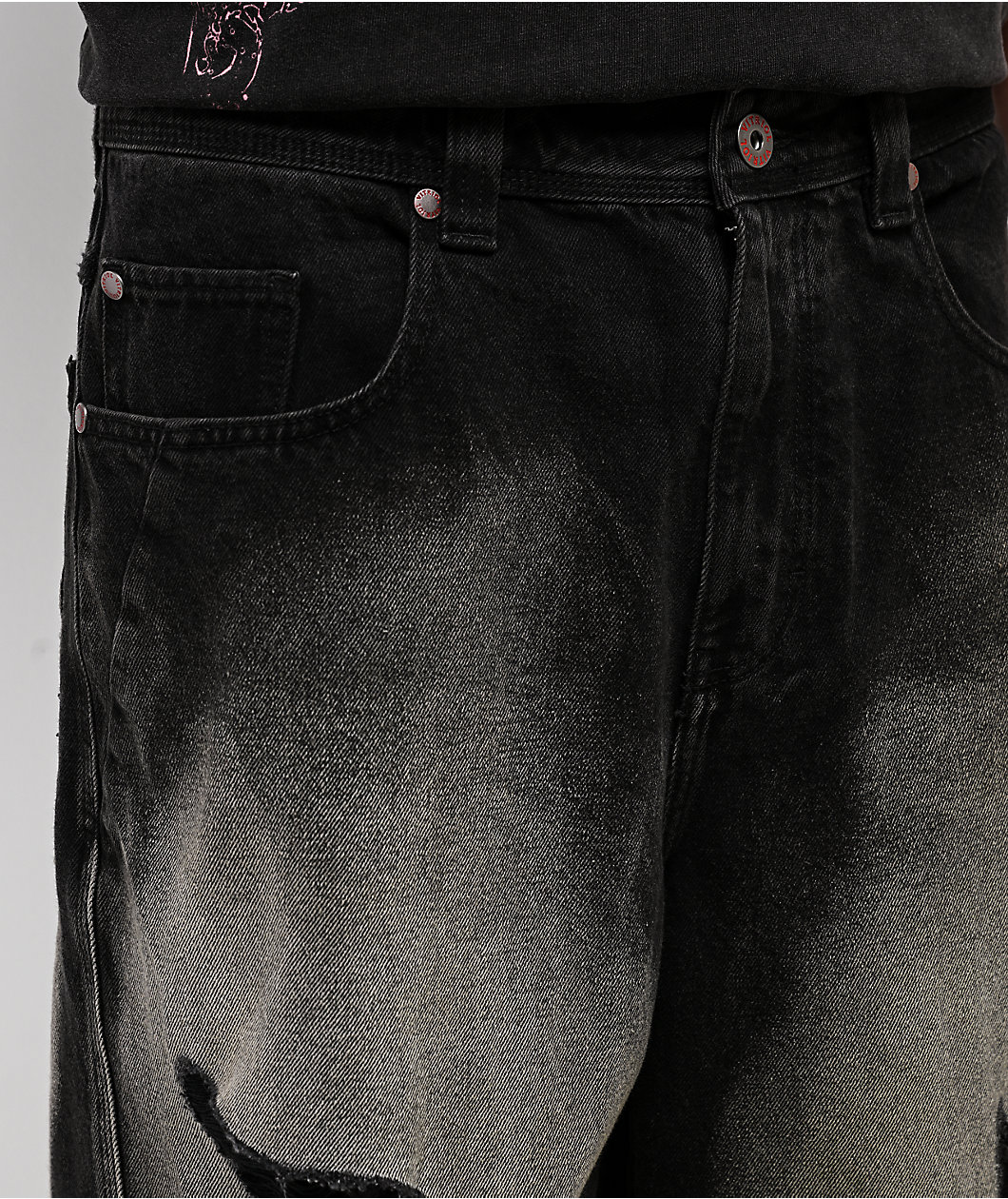 Vitriol Void Depth Distressed Black Wash Wide Leg Jeans