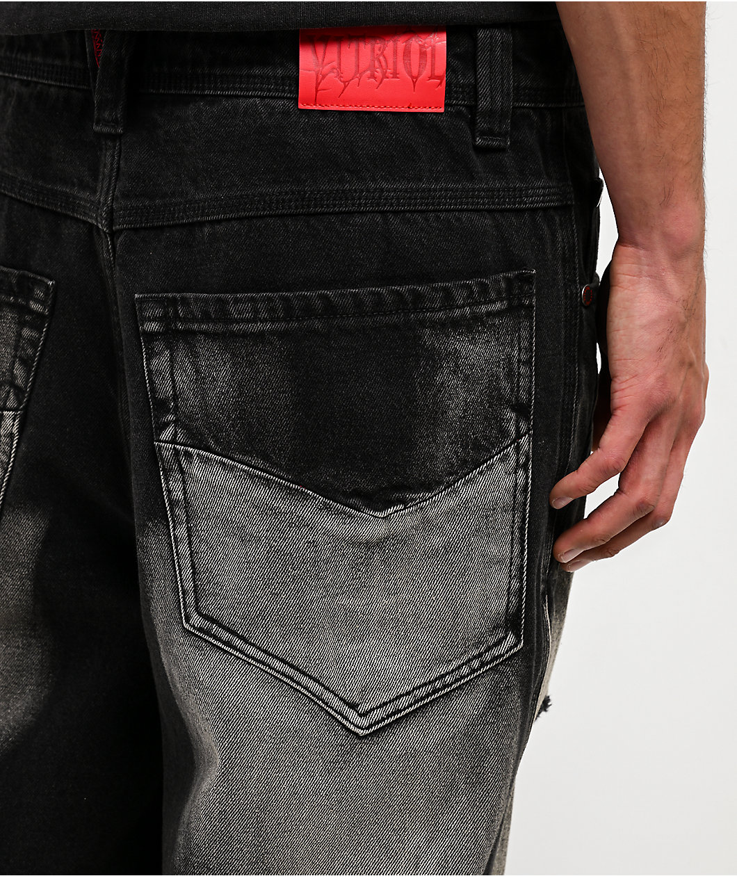 Vitriol Void Depth Distressed Black Wash Wide Leg Jeans