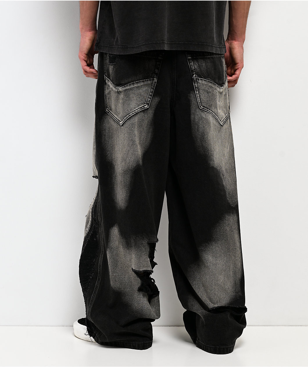 Vitriol Void Depth Distressed Black Wash Wide Leg Jeans
