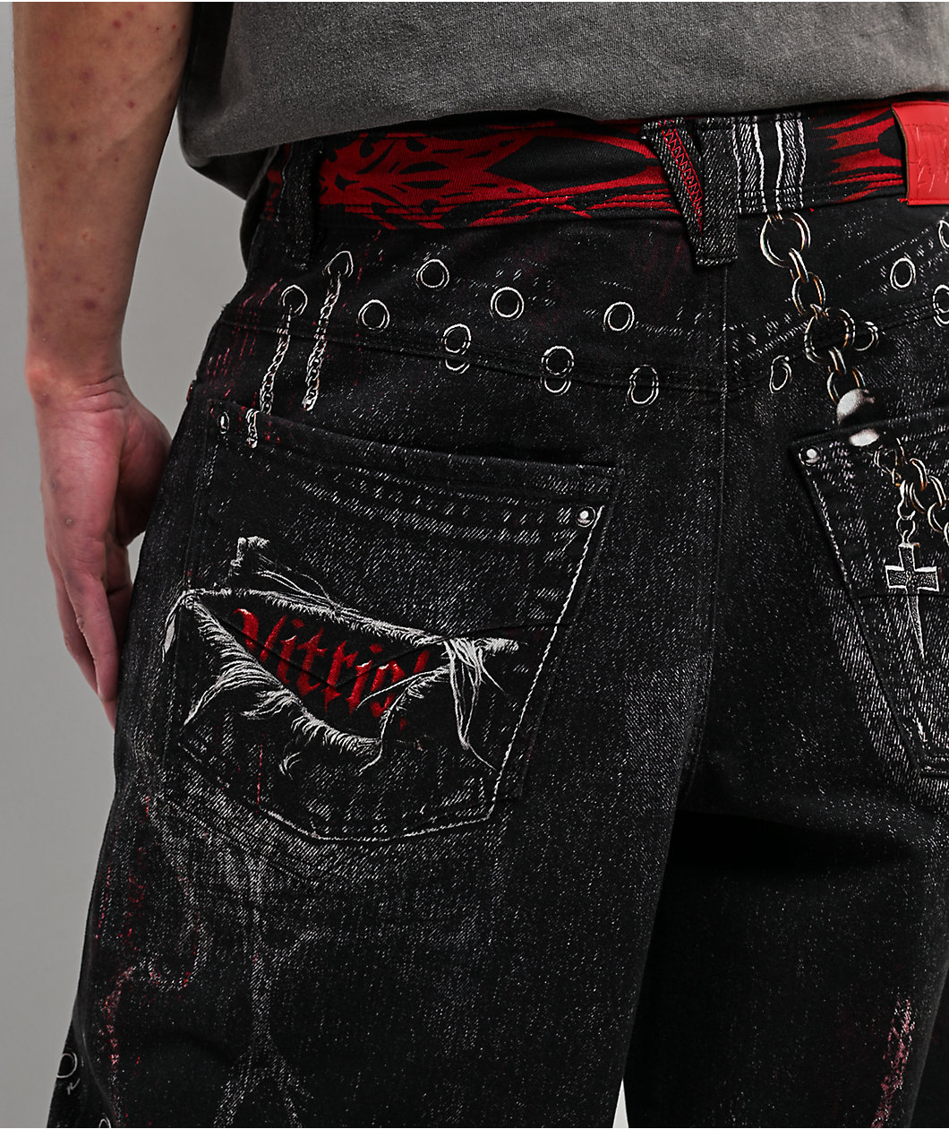 Vitriol Void Optical Printed Black Ultra Wide Jeans
