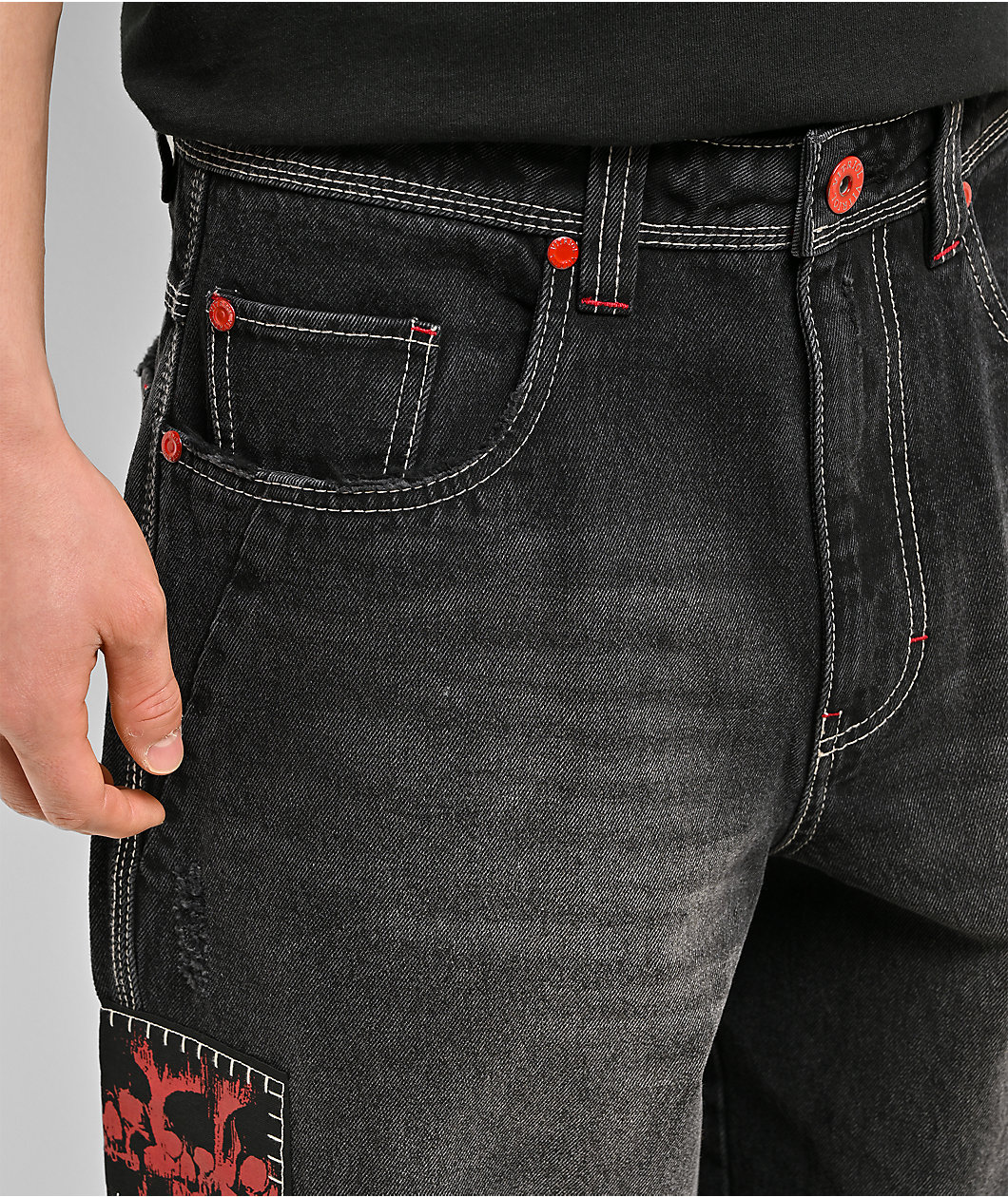 Vitriol Void Patched Black Wash Ultra Wide Leg Jeans