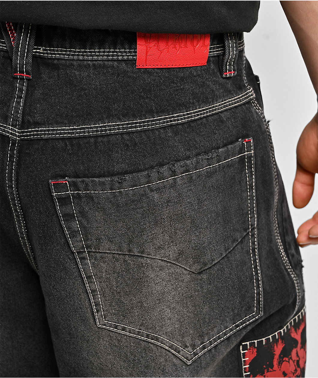 Vitriol Void Patched Black Wash Ultra Wide Leg Jeans