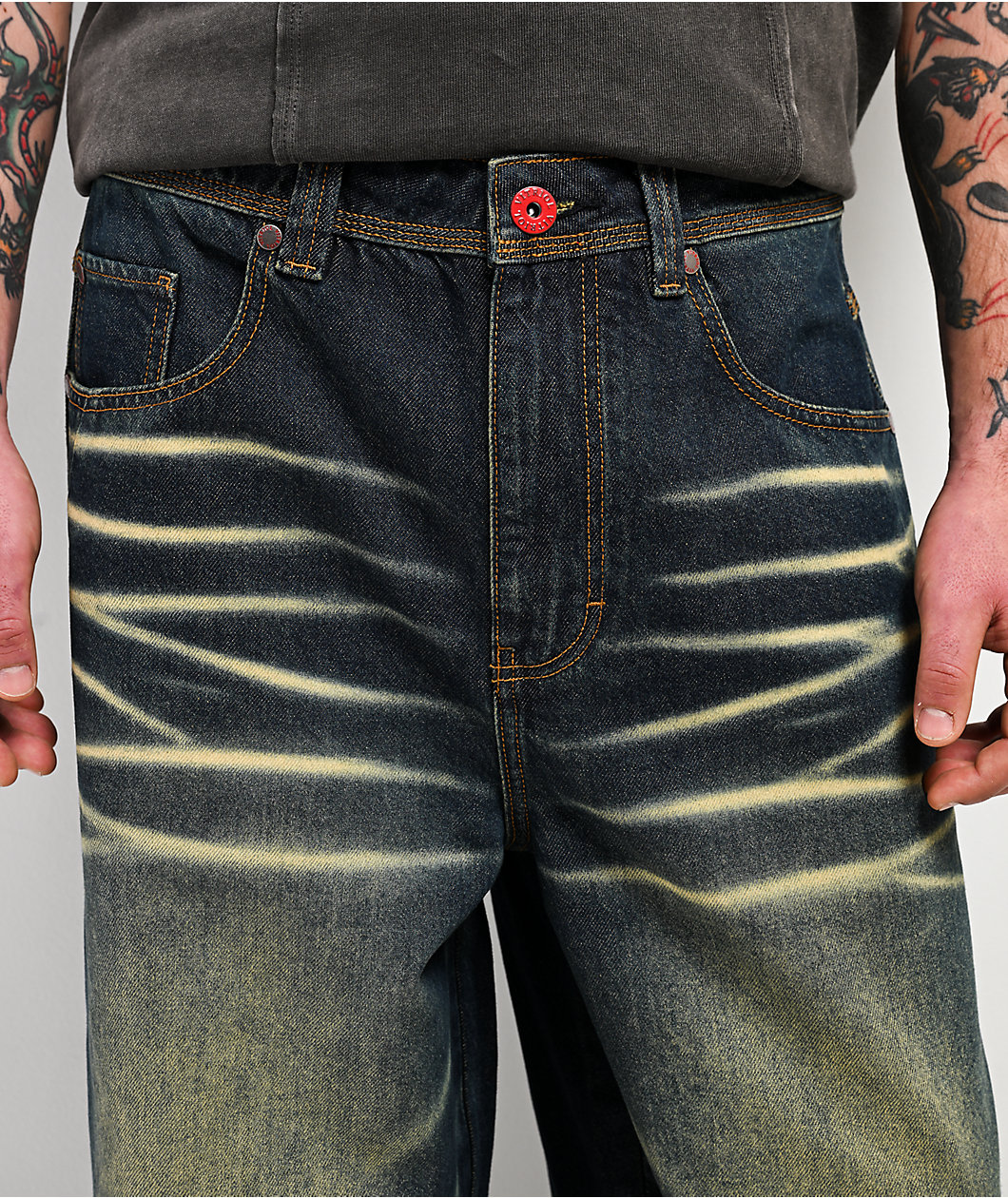 Vitriol Void Scales Green Wash Wide Leg Jeans