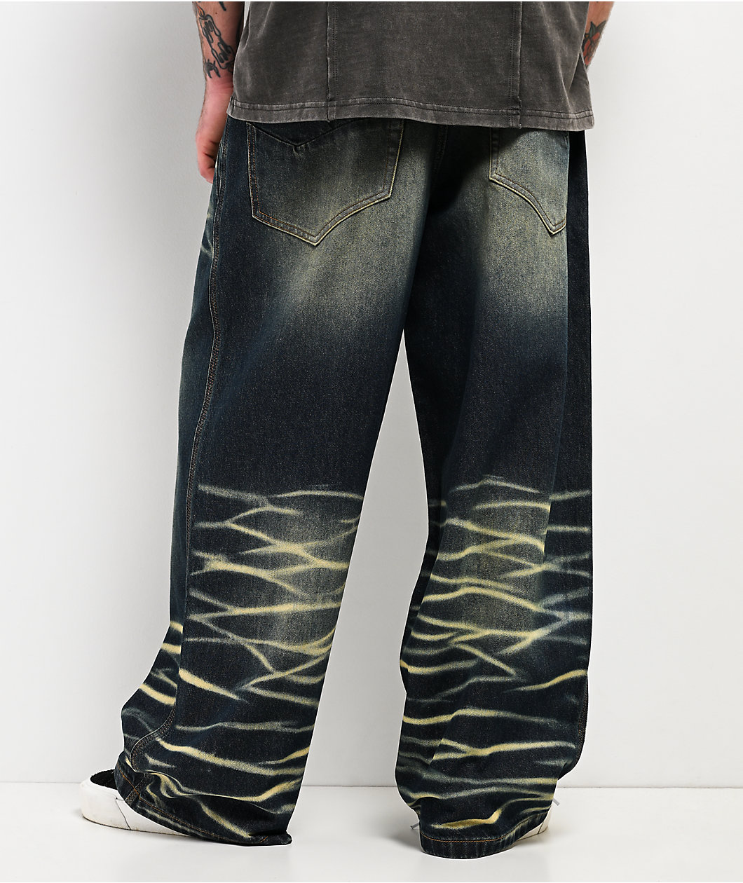 Vitriol Void Scales Green Wash Wide Leg Jeans