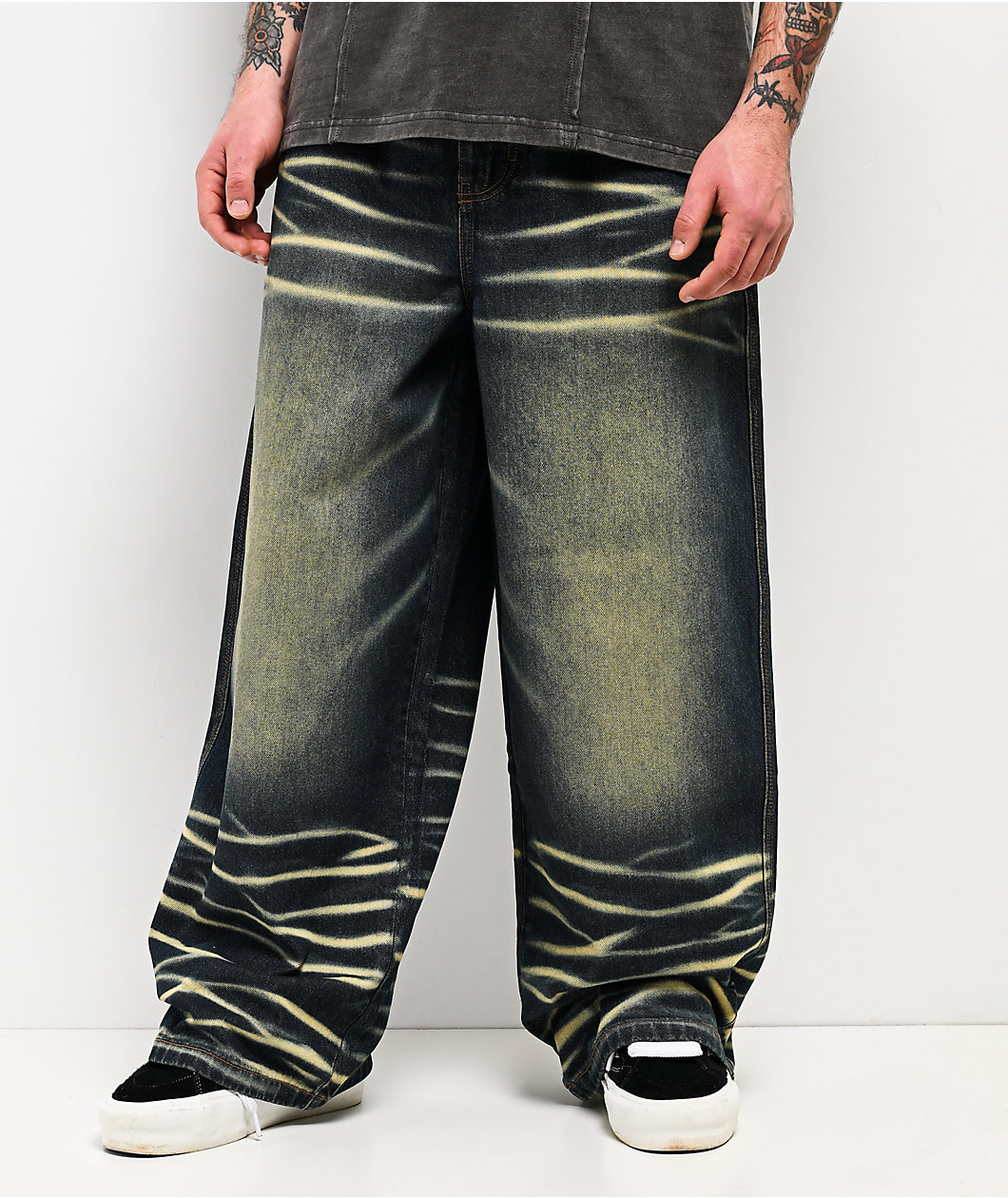 Vitriol Void Scales Green Wash Wide Leg Jeans