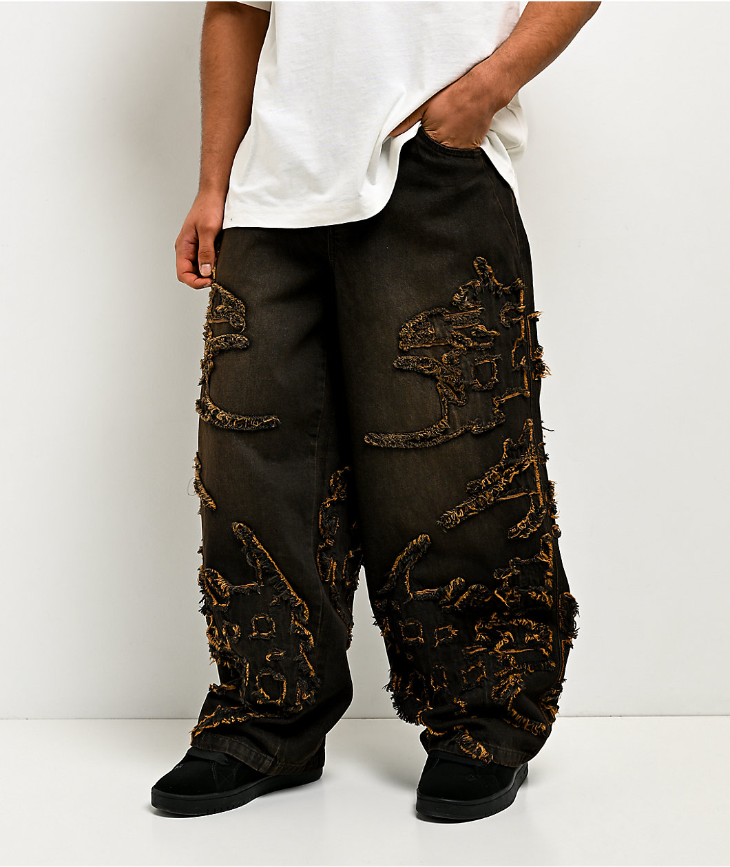 Vitriol Void Singe Brown Wash Ultra Wide Leg Jeans