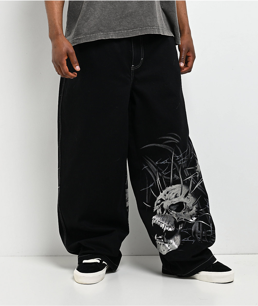 Vitriol Void Skull Black Ultra Wide Jeans