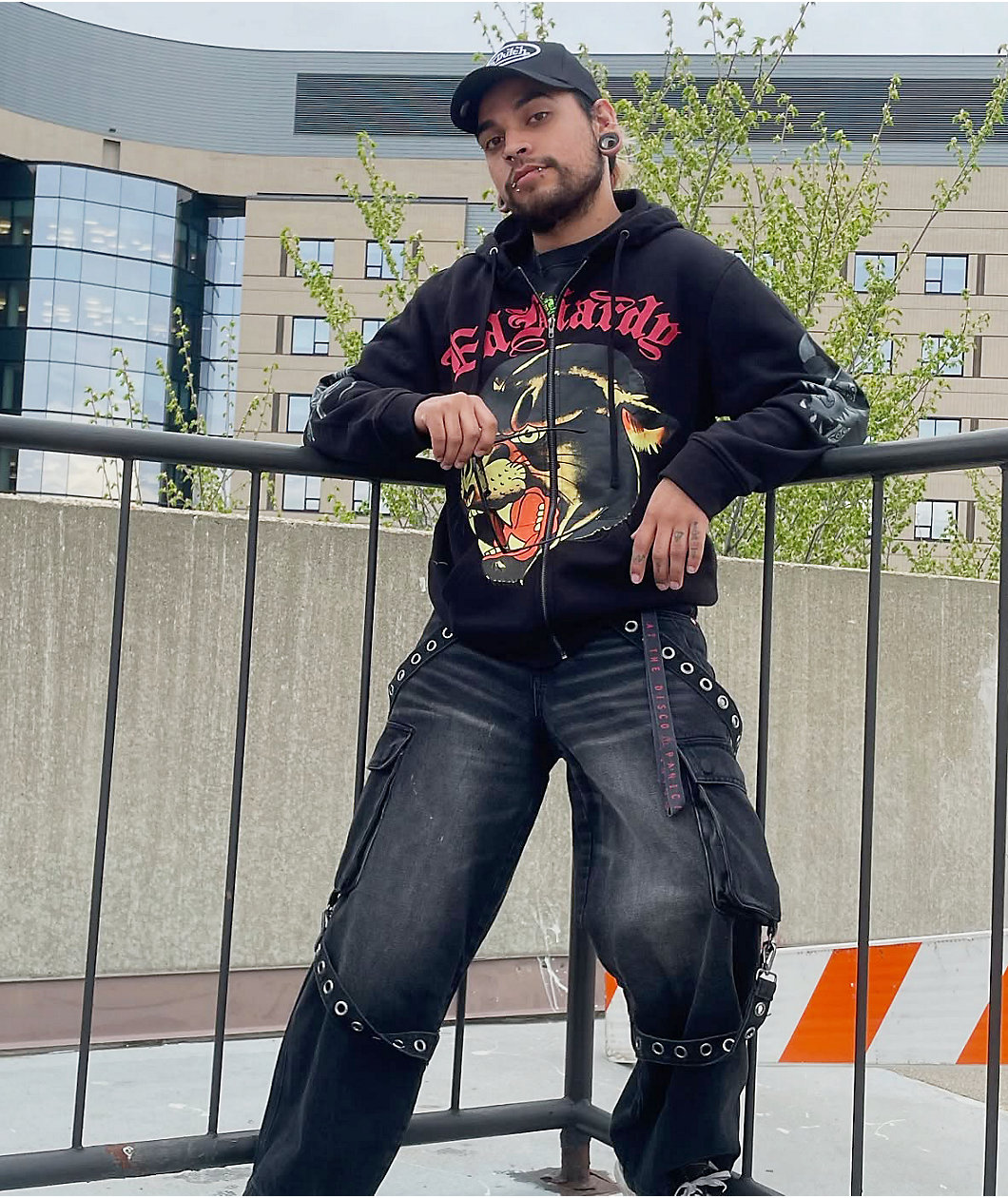 Vitriol Void Strap Black Wash Ultra Wide Cargo Jeans