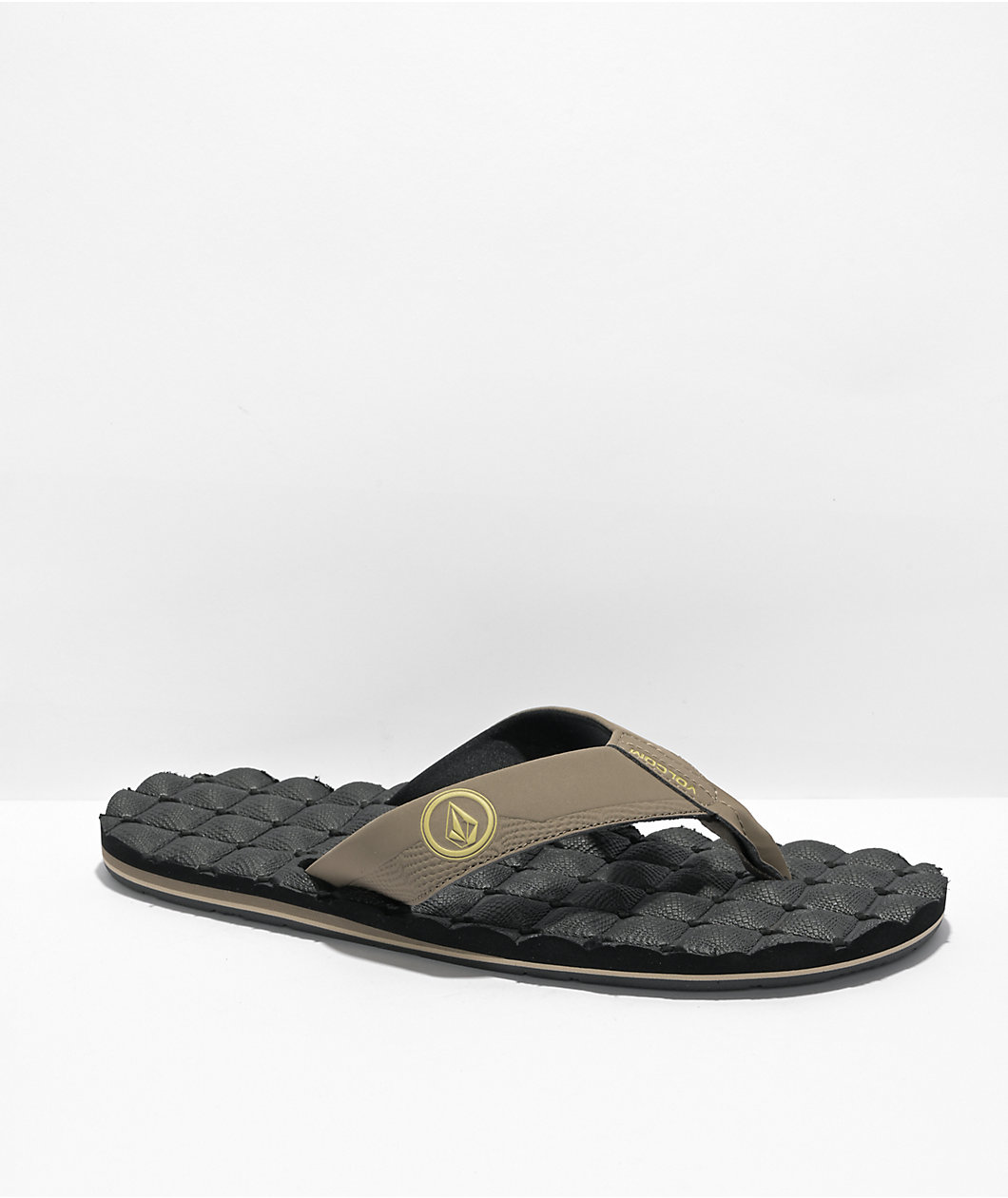 Volcom Recliner Khaki & Black Leather Sandals