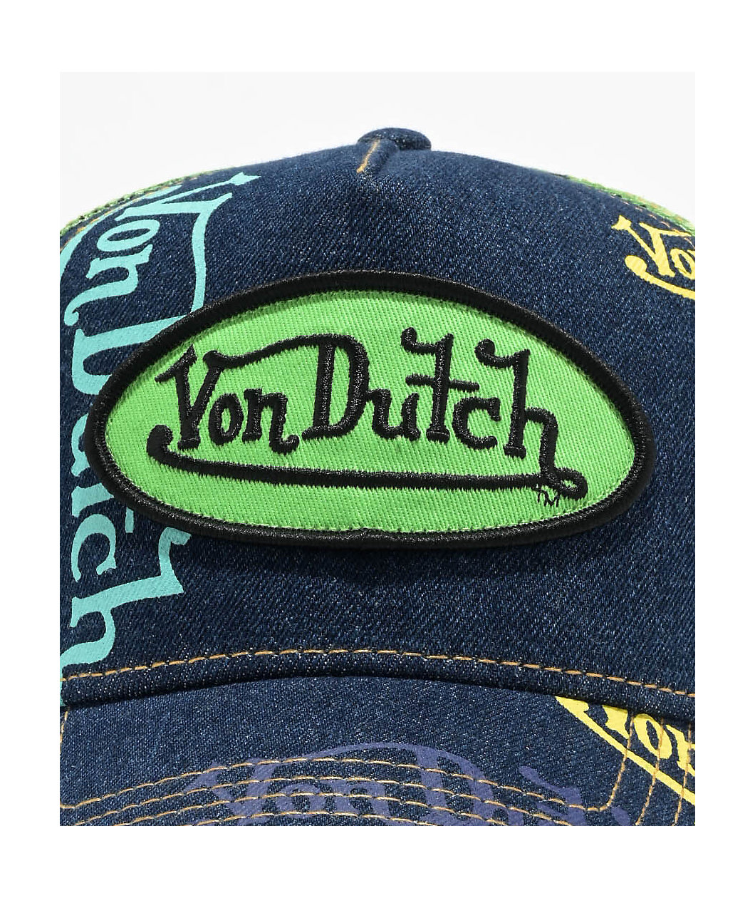 Von Dutch Apple Logo Navy Denim Trucker Hat