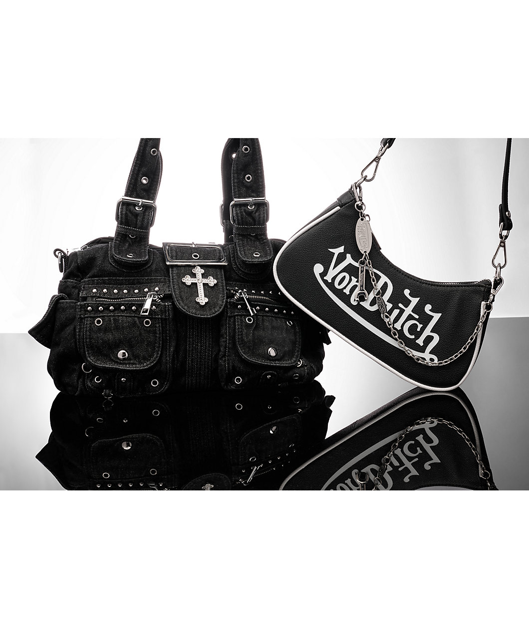 Von Dutch Black & White Shoulder Bag