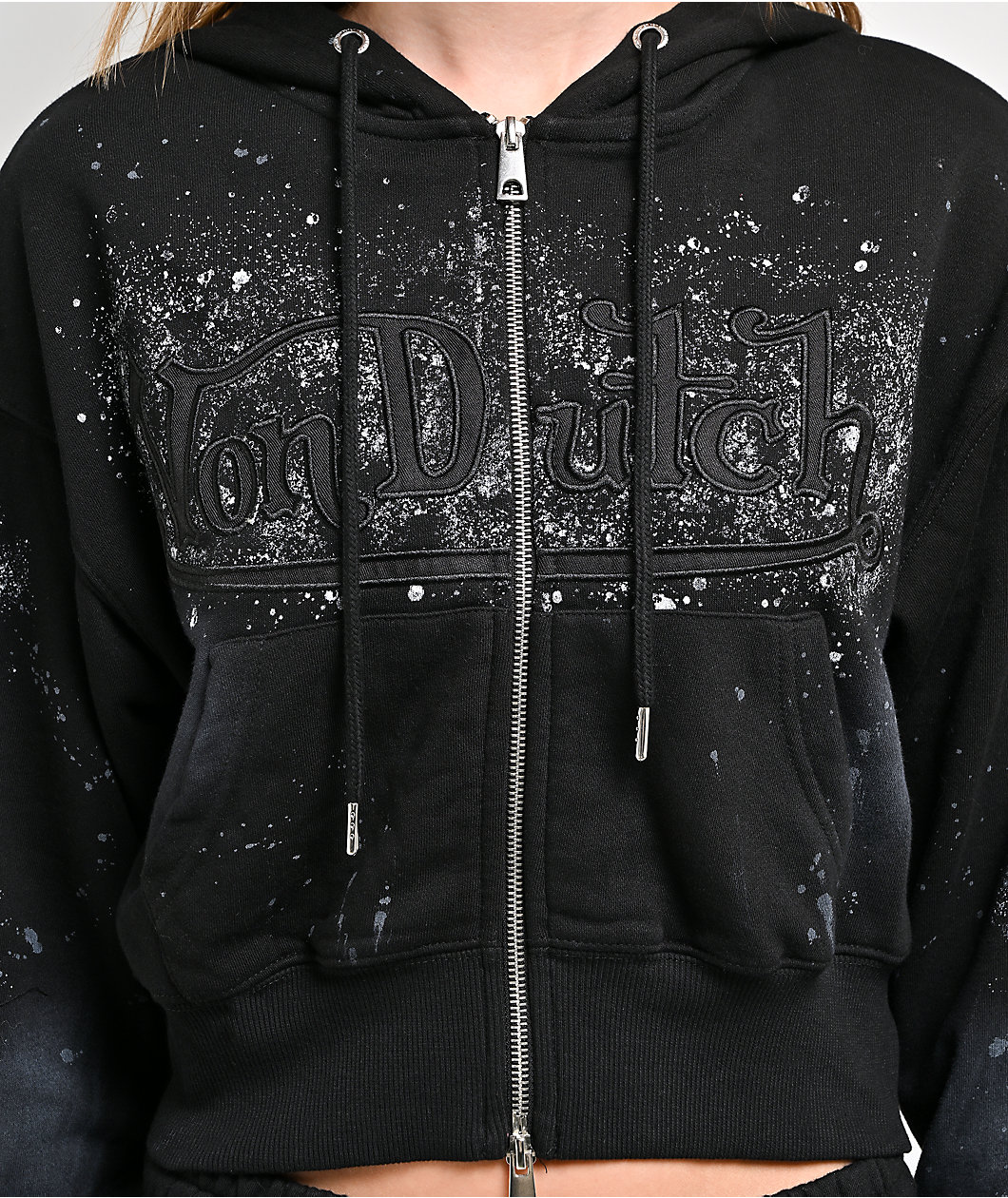 Von Dutch Black Wash Crop Zip Hoodie