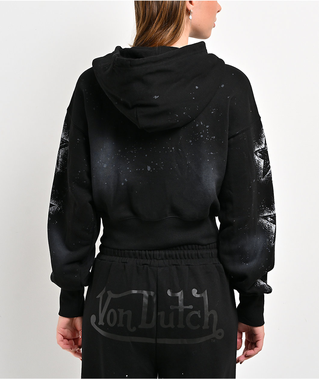 Von Dutch Black Wash Crop Zip Hoodie