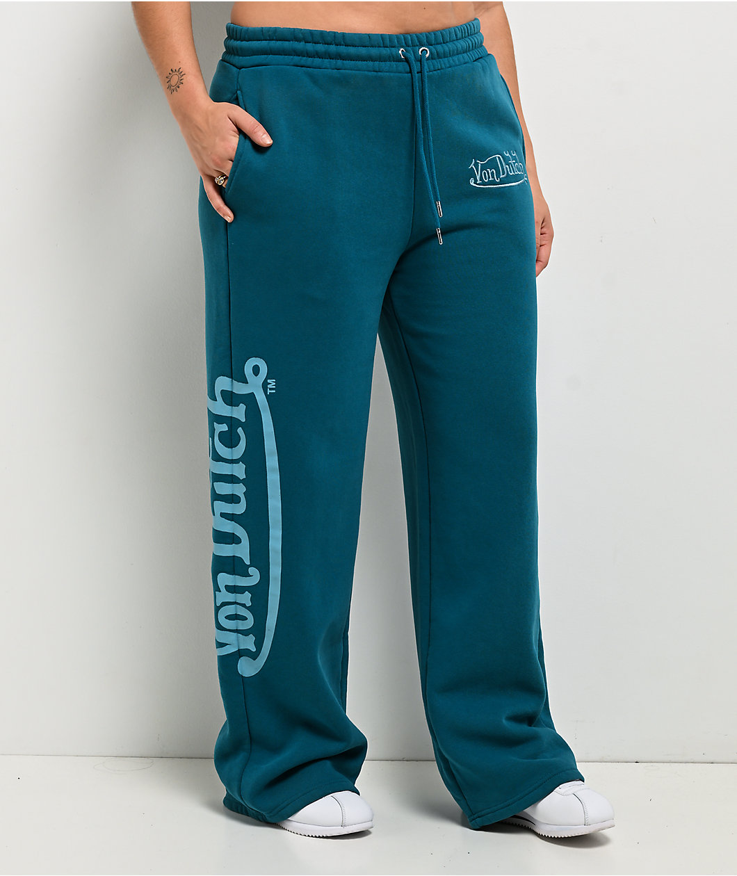 Von Dutch Blue Wash Wide Leg Sweatpants