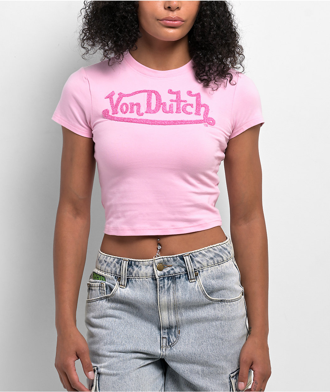 Von Dutch Chenille Pink Crop T-Shirt
