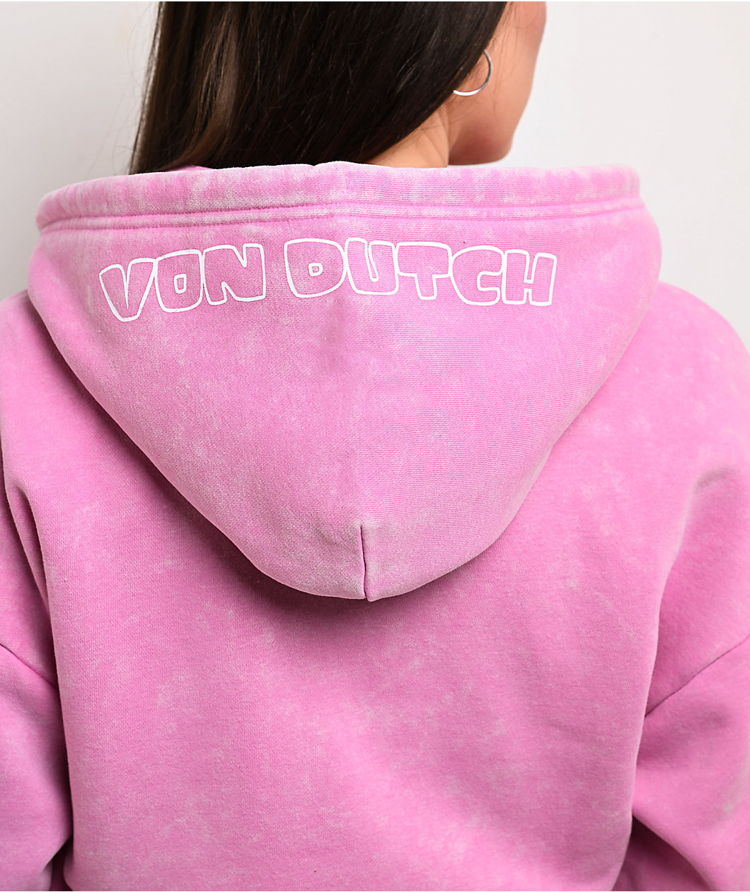 Von Dutch Cyclamen Pink Wash Crop Zip Hoodie