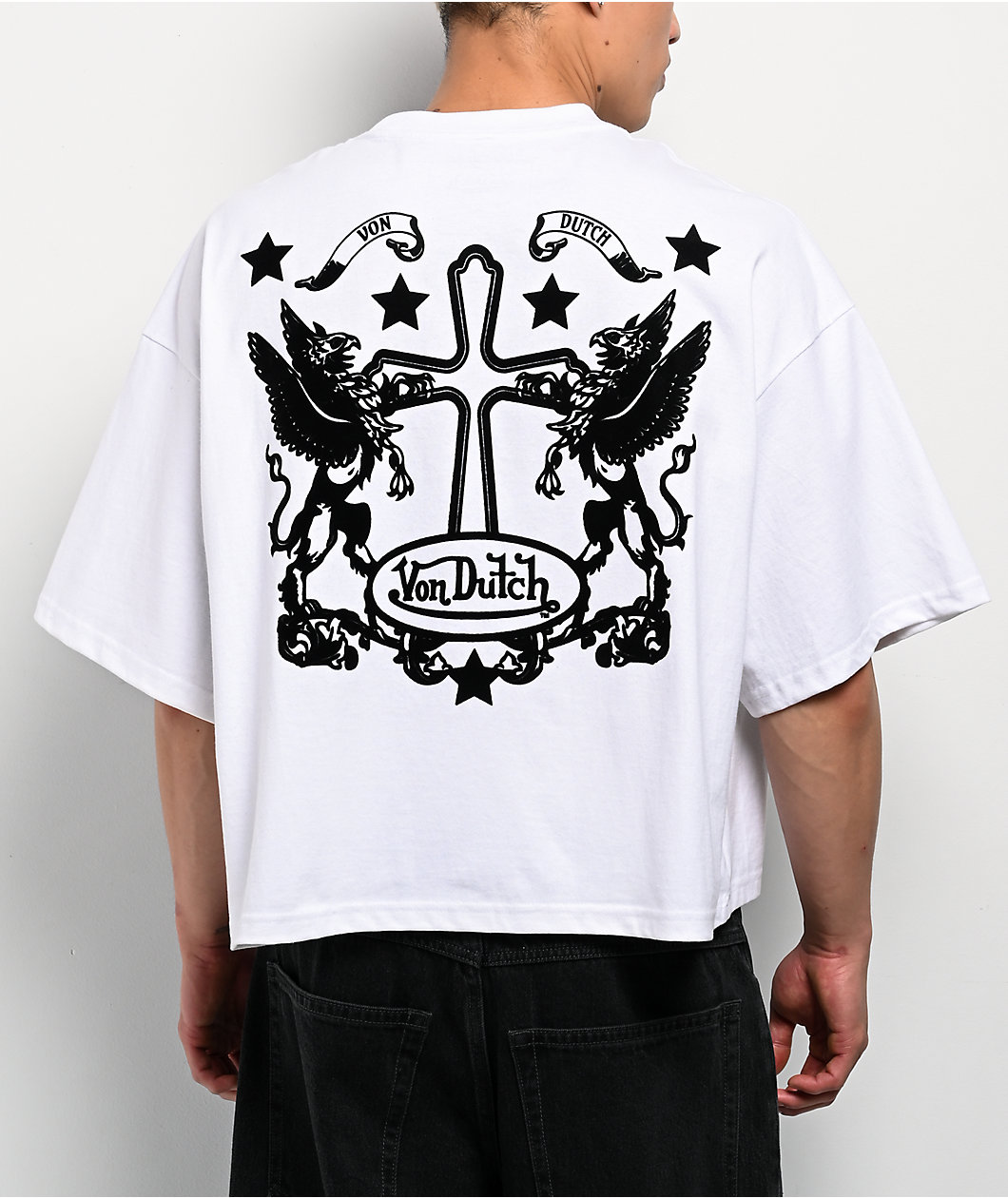 Von Dutch Flocked Star White Crop T-Shirt