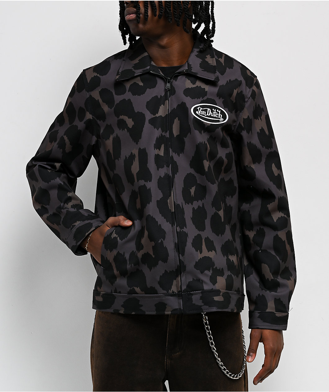 Von Dutch Leopard Print Grey Work Jacket