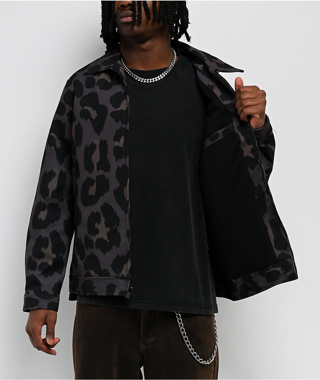 Von Dutch Leopard Print Grey Work Jacket