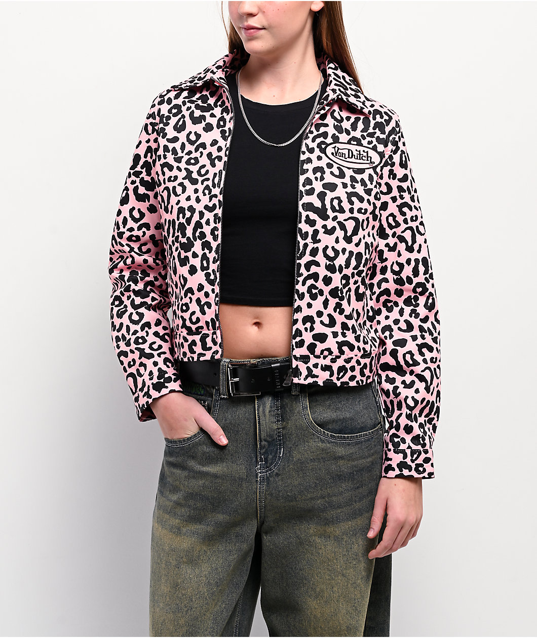 Von Dutch Leopard Print Pink Work Jacket